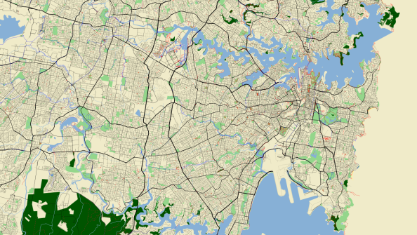 Map of Sydney made using TileMill from OSM Data.